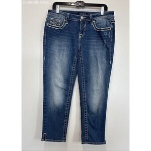 Vigoss Chelsea Jeans Sz 7/8 L25 Blue Heritage Fit Stretch Denim Faded Capri Crop